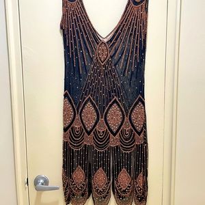 1920s Flapper Carwash Hem Beaded Party Dress